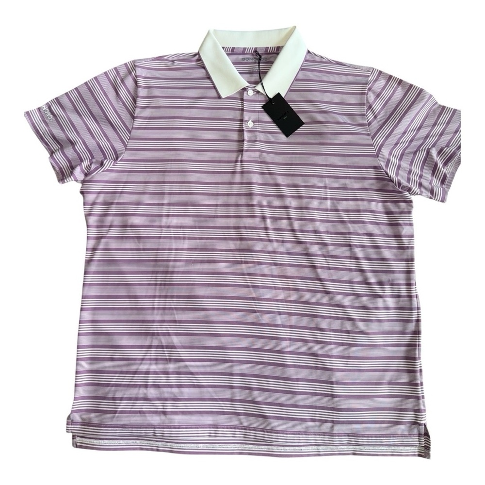 BONOBOS Havana Stripe Golf Polo Shirt Men's XXL Purple White Performance NWT